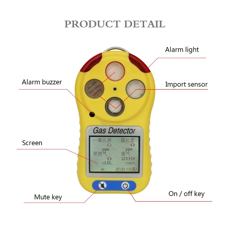 Mini Size 4 Gas Detector For Portable CO H2S O2 LEL Multi Analyzer Mini Size 4 Gas Detector For Portable CO H2S O2 LEL Multi Analyzer